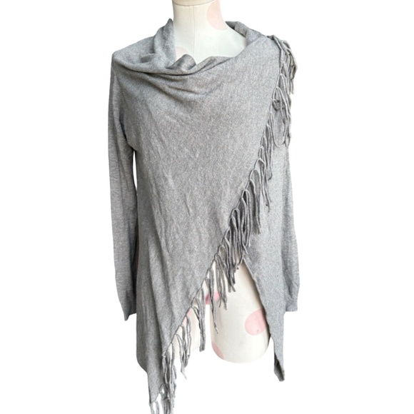Lovestitch Asymmetrical  Fringe Cardigan - Gray - Small - Picture 2 of 9